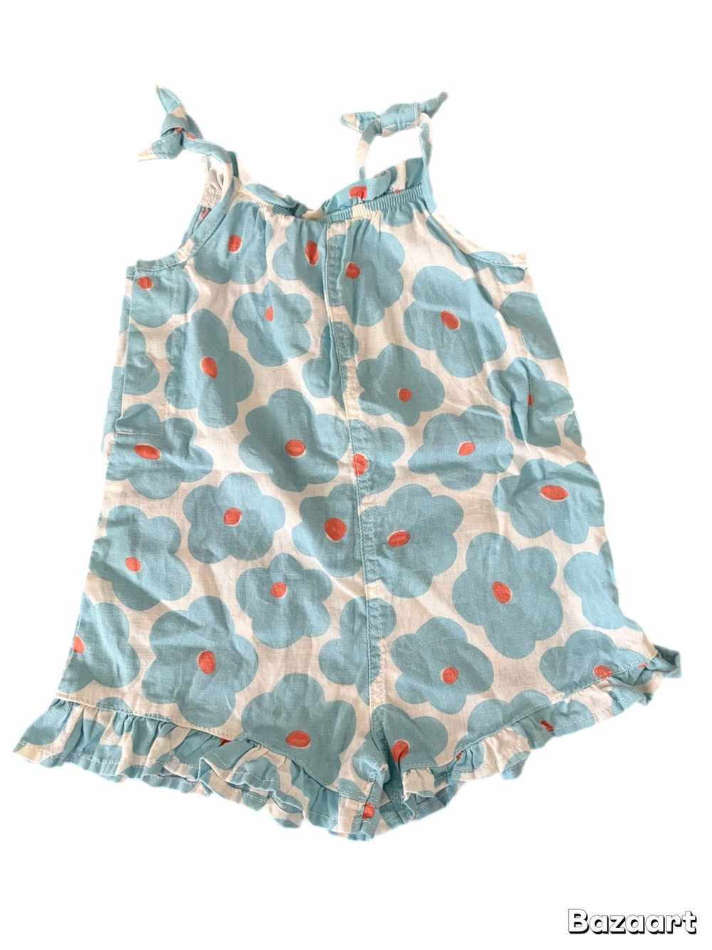LC Lauren Conrad Blue Floral One-Piece Short Ruffle Romper Orange Toddler Girl